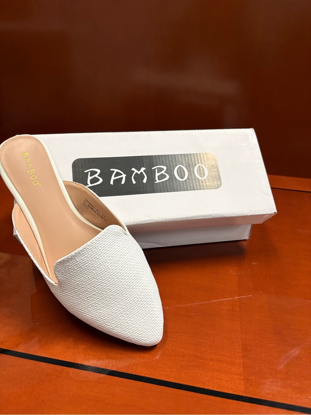 BAMBOO White Textured Pointed Slip-On Mules - Picture 3 of 7